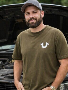 True Religion Buddha Tee Men’s Large Militant Green Graphic T-Shirt 100% Cotton